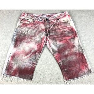 Robin's Jean Men's Tie Dye Jean Shorts Blue Black Pink Long Flap Pockets Size 36